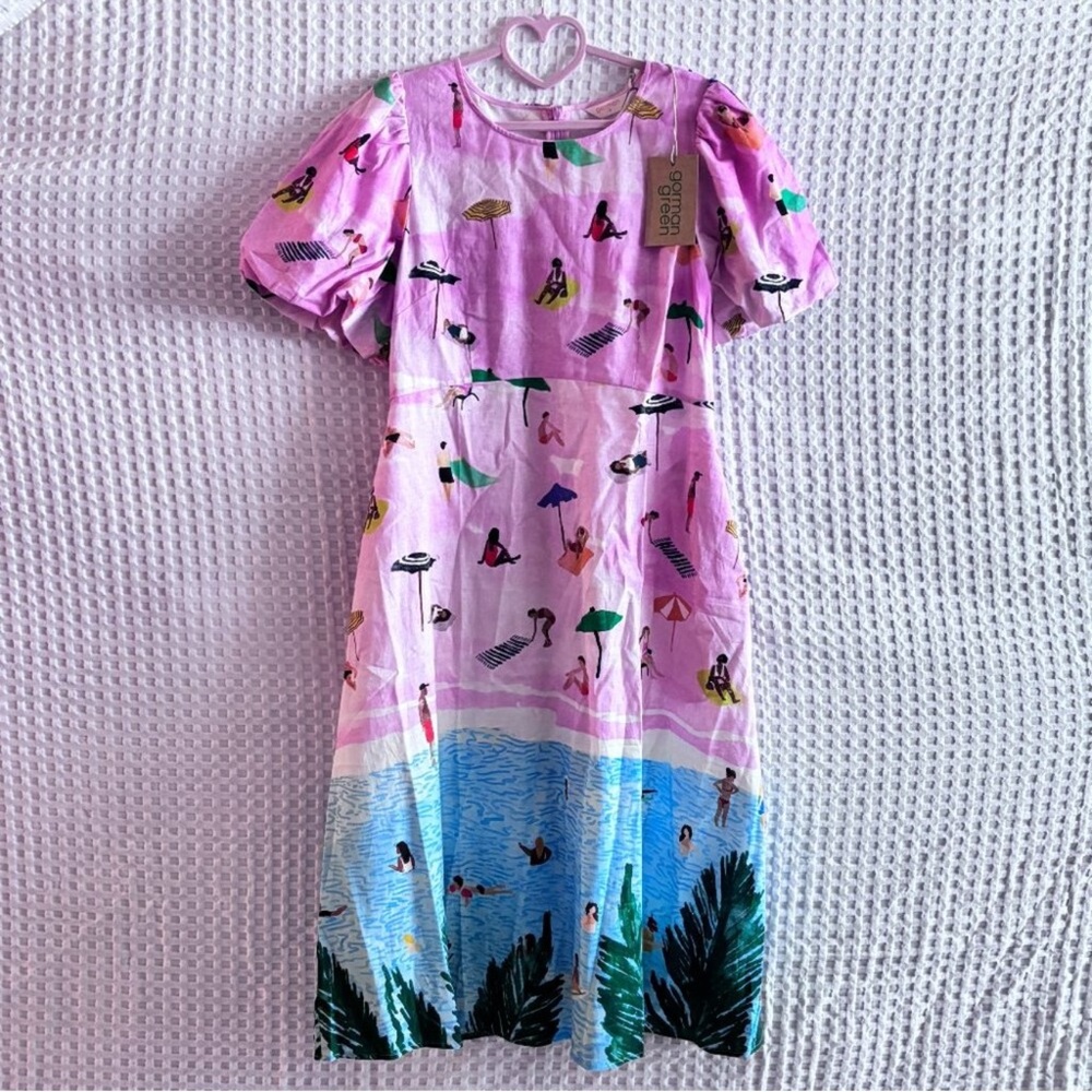 Gorman pink beach print puff sleeve maxi dress NWT size US8